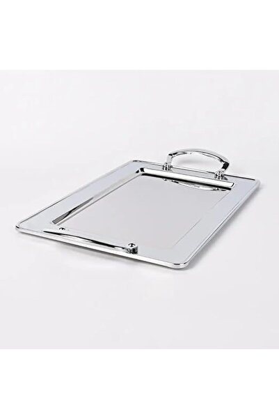 Generic Stainless Steel Serving Plate with Chrome Handle - 25x35 cm