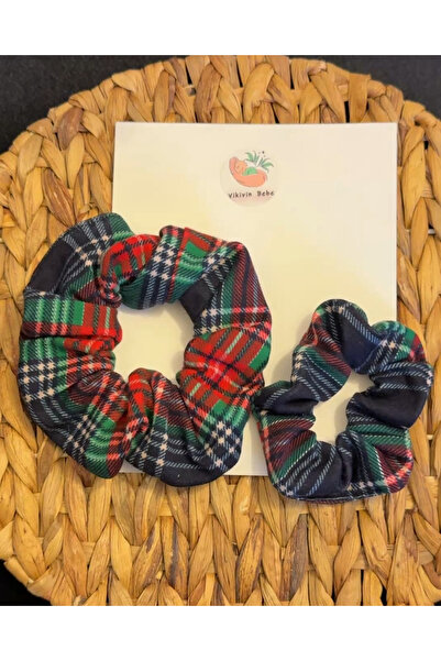 vikivin bebe Plaid Patterned Mother - Child Rubber Buckle Set