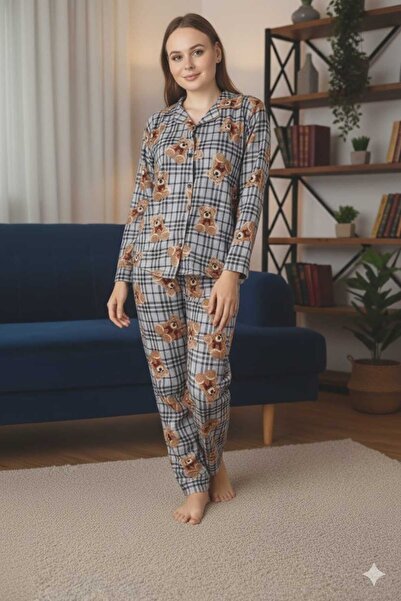 trendmodaal طقم بيجامة من جلد الغزال المزخرف بنقشة الدب من إيكوس