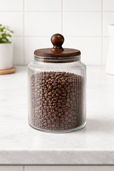 YONCA ART CONCEPT MİEN MARKA AKASYA VAKUMLU KAPAKLI ÇİZGİLİ KAVANOZ 900 ML KÜ...