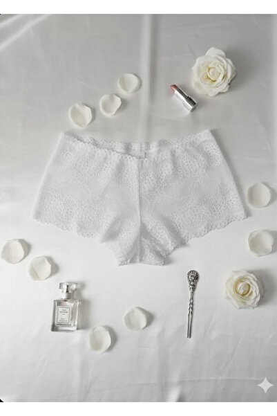 Butik Kadın Beyaz İnce İşlemeli Dantel Detaylı Şık Boxer Külot 3'lü Paket