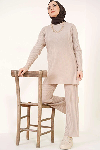 BY ARDELION Hijab Corded Fabric Long Sleeve Bottom Top Two-Piece Set Blouse P...