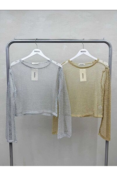 Modamistik Butik Mesh Knit Metallic Glitter Blouse