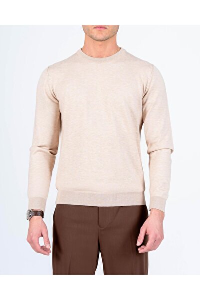 TerziAdemAltun Italian style s Slim Fit bicycle collar male tricot sweater beige t15082