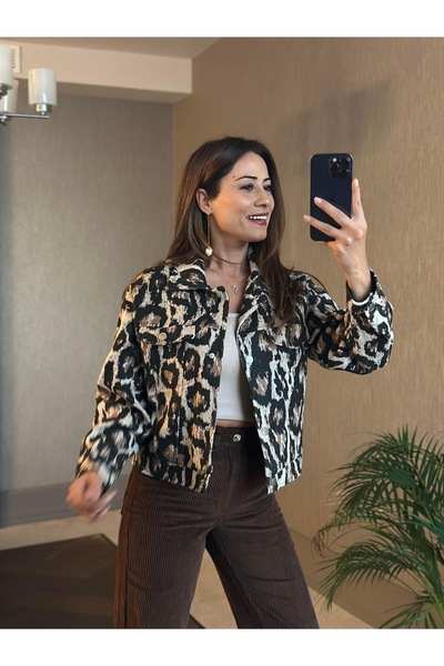 SimbaButik Leopar Detay Kaşe Ceket