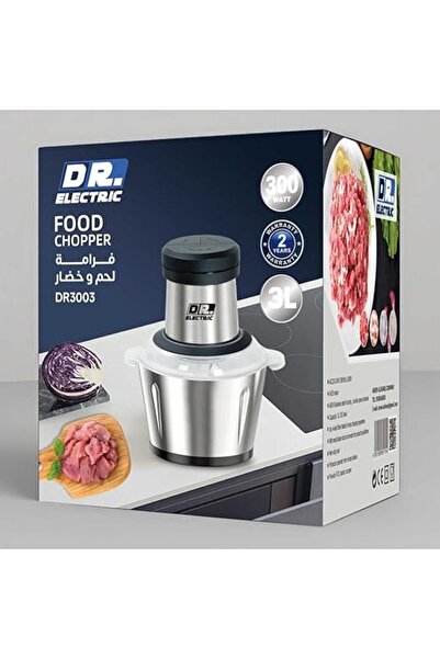 DR.ELECTRIC Electric Meat and Vegetable Chopper, 300W, 3L, Stainless Steel, 4 Blades, 2 Speeds, Model DR3003