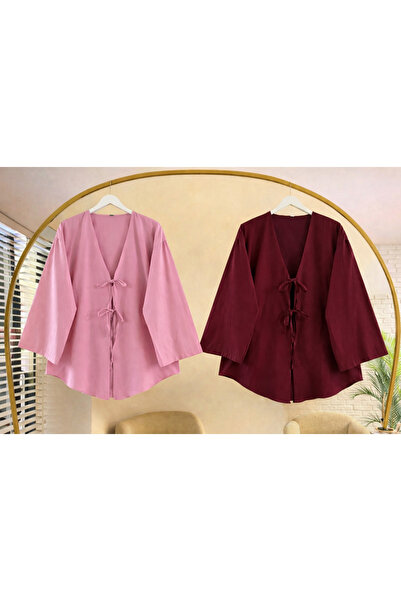 BALCOLLECTİON Kimono with Front Tie, 2-Piece Set, Pink and Navy Blue