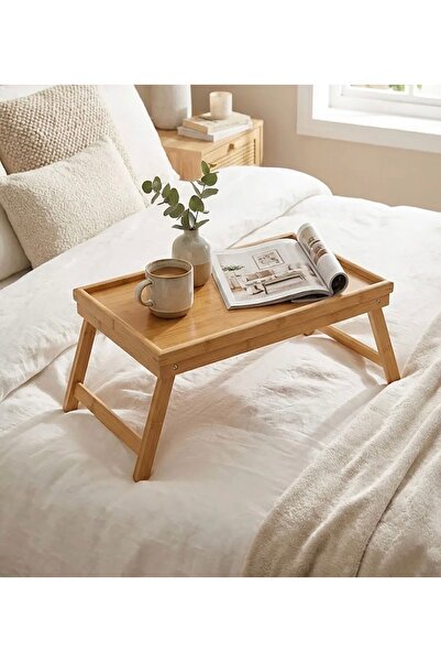 BU Wear Lüx Bambu Katlanır Kahvaltı Masası Yatak Üstü Servis Tepsisi Laptop Ç...
