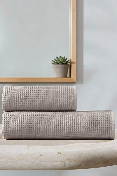 DNZGÜLCAN Set of 2 Waffle Woven 100% Cotton Towels |   70X140 and 50X90 cm - Premium, Modern, Soft, Quick Dry