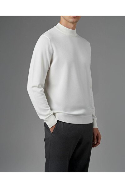 TerziAdemAltun Italian Style S Slim Fit Crew Neck Knitwear Sweater White T14524