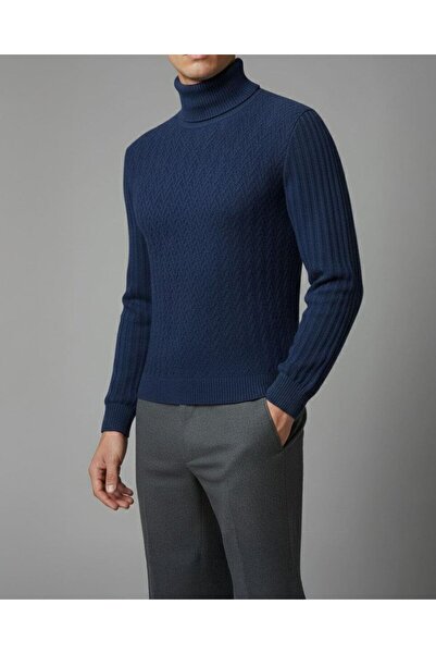 TerziAdemAltun Italian Style S Slim Fit Turtleneck Knitwear Men's Sweater Nav...
