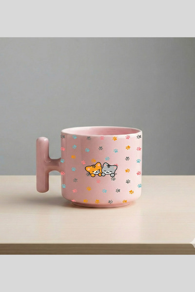 Elbasan Tekstil Pink Pati Printed t Mug with Handle