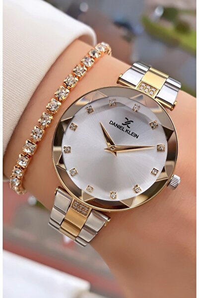 Daniel Klein Sarı Gümüş Renk Kadın Kol Saati 3’lü Çelik Bileklik Seti Özel Gü...