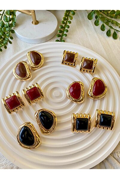JEWELRY Siyah Desenli Vintage Kare zara model gold Küpe