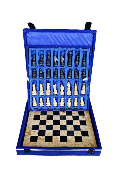 taru pasaj 38X38 cm Natural Stone Chess Set – Black Onyx & Fossil Stone, Handcrafted, Decorative Set