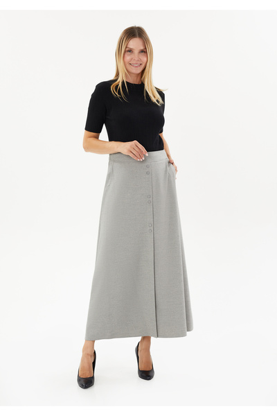 Guzella Maxi Size Chain-Detail Bell Polyviscon Fabric Skirt