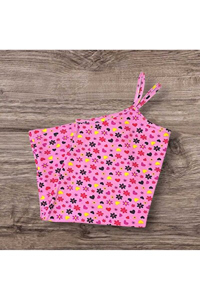 ESTA STORE Pink Floral Patterned Tank Top with String Straps