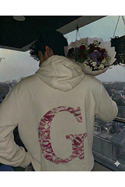 Le Savu Kiss Design Letter Printed Oversized Hooded White Color Sweatshirt