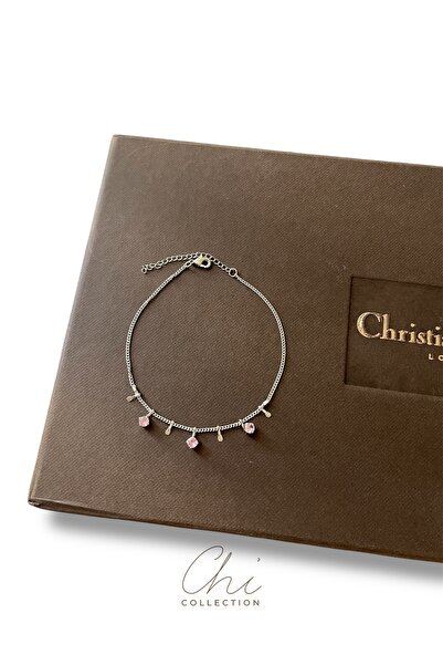 CHI COLLECTION Gümüş Pembe Taşlı Çelik Halha
