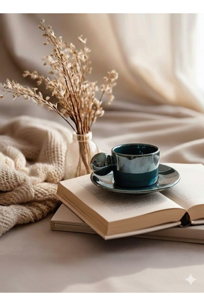 Deniz Kızı Seramik Cup with Saucer Emerald Green / Handmade Ceramic