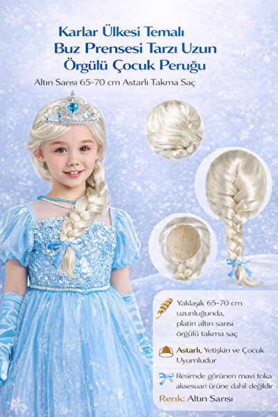 Tamsena Store Platin Altın Sarısı Örgülü Elsa Çocuk Peruğu – Karlar Ülkesi Ko...