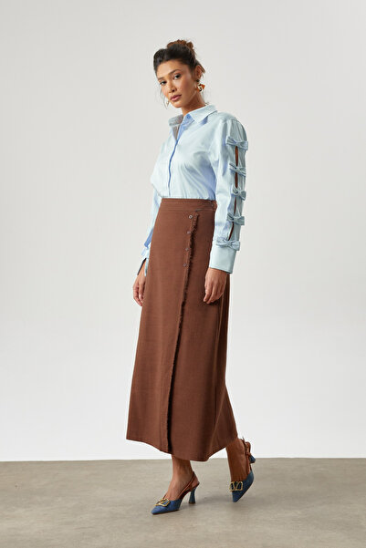 Guzella Maxi Size Tasseled Anvelop Baliksirti Woven Detail Skirt