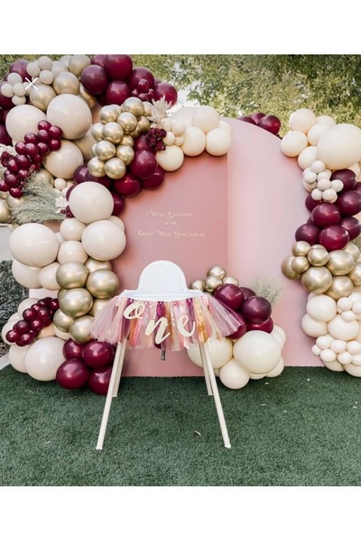 Mora süslemeleri Bordo Retro White Balon Zincir Seti 100 Lü