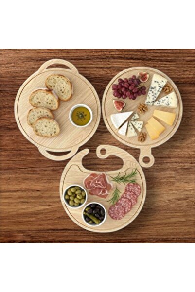 selinaksesuar 3 Pieces Modern Design Wooden Cutting Board, Chopping Board, Serving Board and Presentation Board, Pizza Serving Plate