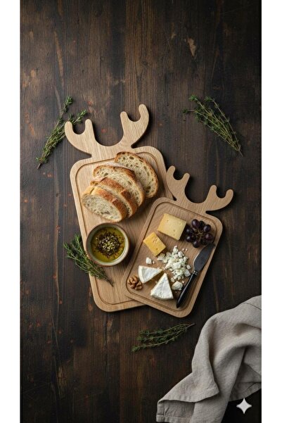 selinaksesuar Modern Design 2 Pieces Deer Model Wooden Cutting, Chopping and Presentation Board, Serving Plate