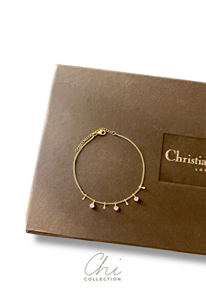 CHI COLLECTION Gold Pembe Taşlı Çelik Halhal