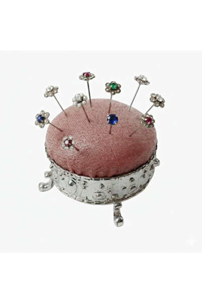 Gül İpek Moda Yuvarlak Kadife Toplu İğnelik Şık Masa Üstü Dikkat görseldeki i...