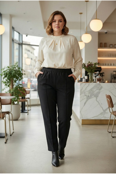 STYLENEST Women's Plus Size Steel Fabric Pants Elastic Waist with Pockets Straight Leg