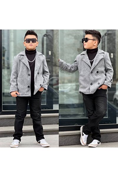 Bisahane Boy's Cashmere Jacket Jeans Pants Bady 3-Piece Set