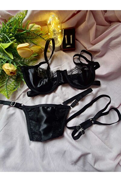 SWL Siyah Jartiyer Bantlı İç Çamaşır Takımı