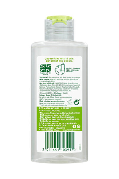 Simple Kind to Skin Suya Dayanıklı Maskarayı Çıkaran Yağsız Makyaj Temizleyicisi 125 ML 3'lü Set