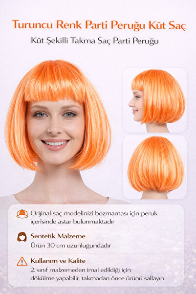Tamsena Store Canlı Turuncu Küt Kesim Parti Peruğu – Cesur Stil, Sentetik Tak...