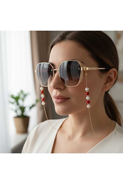 Ralp Moda 8 mm Red White Crystal Glass Bead Eyeglass Chain'Gift'