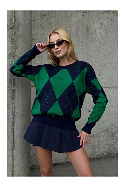 MODA BORSASI guler rotund Tunica pulover cu dungi cu model baklava