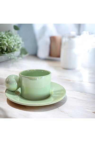 Deniz Kızı Seramik Cup with Saucer Green / Handmade Ceramic Cup