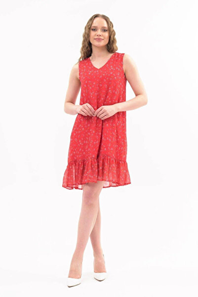 Mona Group Women's Pomegranate Flower Patterned Elegant Midi Length Sleeveles...