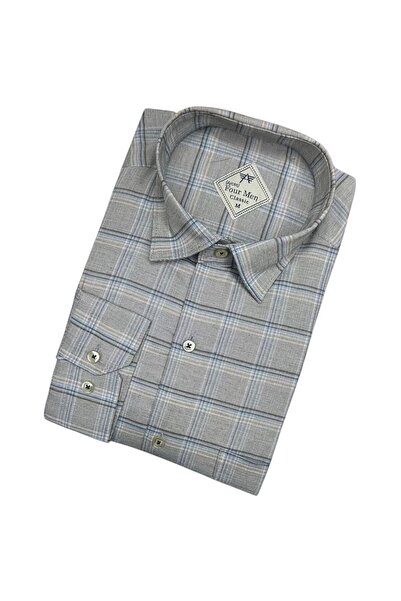 GÖMLEK GALERİSİ Men's Classic Wide Cut Plaid Cotton Long Sleeve Shirt