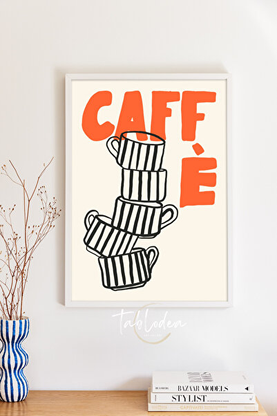 tablodea Poster cu ramă din lemn alb, cu model de cană de cafea, decor pentru...