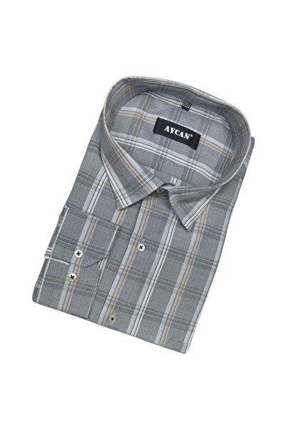 GÖMLEK GALERİSİ Men's Classic Wide Cut Plaid Cotton Long Sleeve Shirt