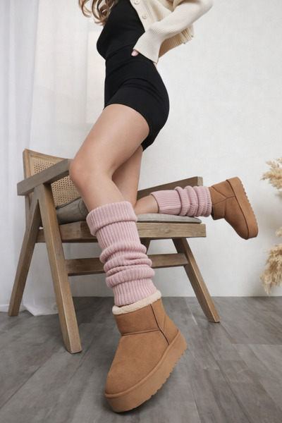 TALMİRA Toz Pembe Kışlık Tozluk %100 Akrilik Triko Örgü Ayak Isıtıcı