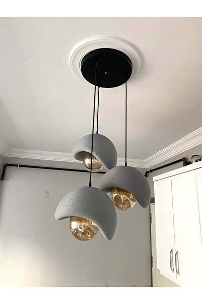 DREAM MODE Beton Görünümlü Modern Şık İskandinav Tarz 3 Başlıklı Avize (25cm)...