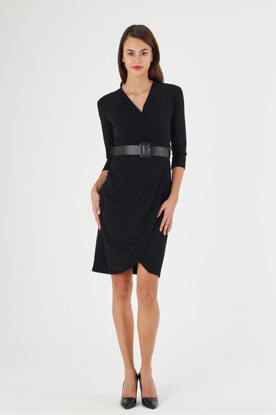 Astra Plus Rochie midi elegantă pentru femei, cu decolteu în jos, cu guler ne...