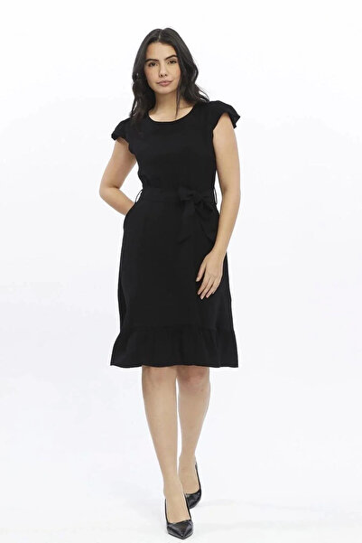 Astra Plus فستان نسائي أسود بأكمام مكشكشة وتفاصيل على الكتف - أسود - ASTPS38R...