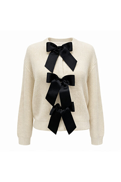 My love butik Selenci̇k Knitted Women's Tricot Cardigan with Bow