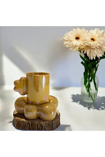 Deniz Kızı Seramik Cloud Cup with Handle Mustard Yellow / Handmade Ceramic Cup