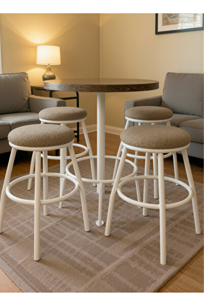 ELSETA Puffy Kumaş Beyaz İskelet Metal Tabure - 1 Adet